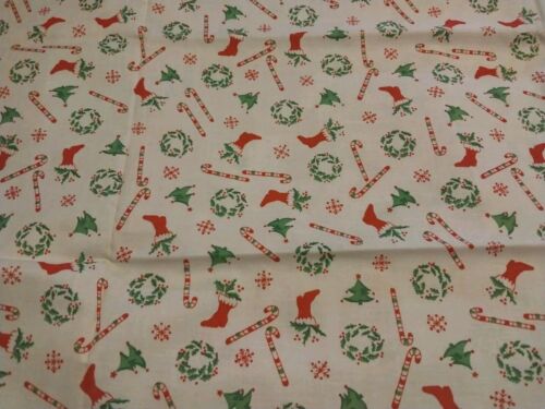 Candy Canes Wreaths Trees Stockings Cotton Fabric  42″ X 36″