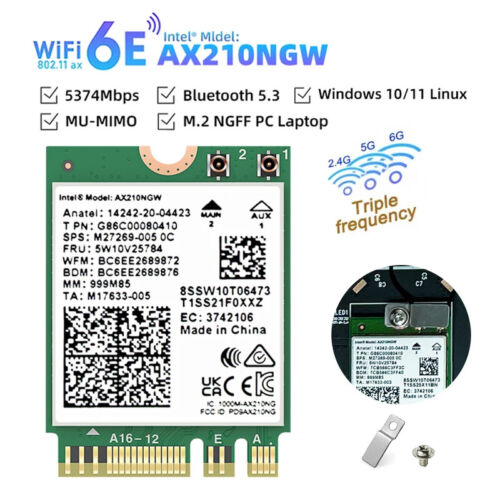 Bluetooth 5.3  Wireless Card AX210NGW 2.4Ghz 5Ghz 6Ghz 5374Mbps Wifi 6 Adapter