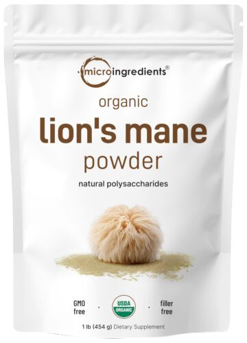 Micro Ingredients Organic Lions Mane Mushroom Supplement Powder 16 Ounce Vegan