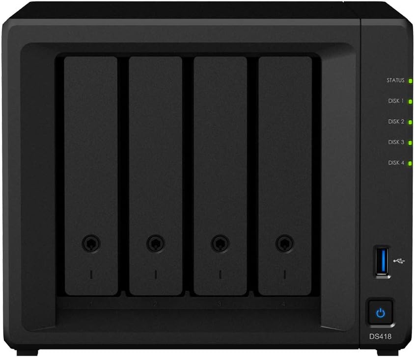 Synology DiskStation DS418 NAS Server with RTD1296 1.4GHz CPU, 2GB Memory, 16TB SSD Storage, 2 x 1GbE LAN Ports, DSM Operating System