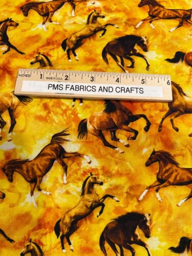 Cattle Drive Wild Horse Stallion 100% cotton fabric by the yard 36×44 – OA595071