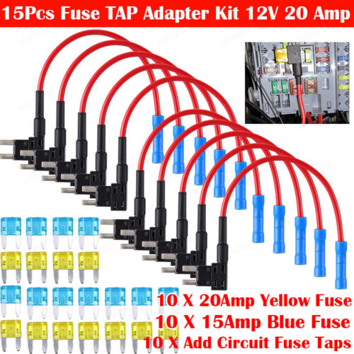 30Pcs Fuse TAP ADAPTER KIT 12V 15 Amp 20Amp Car Add-a-circuit Mini ATM APM Blade