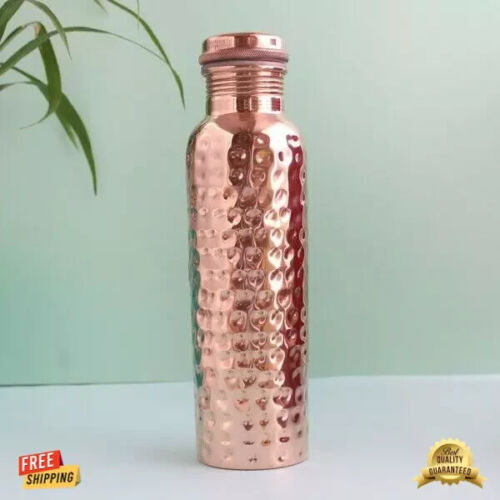 100% Pure Copper Water Bottle For Yoga Hammered Ayurveda Health Benefits 950ml