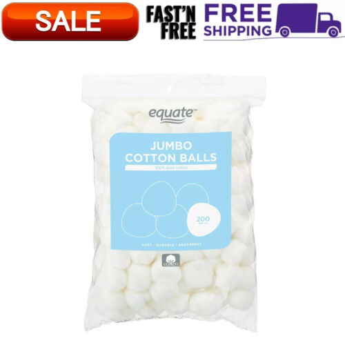 Equate Jumbo Cotton Balls, 100% Pure Cotton, Natural Cotton, 200 Count