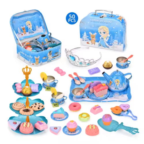 Mini Tea Party Set Princess Afternoon Tea Dessert Frozen Toys Set for Girls 3+