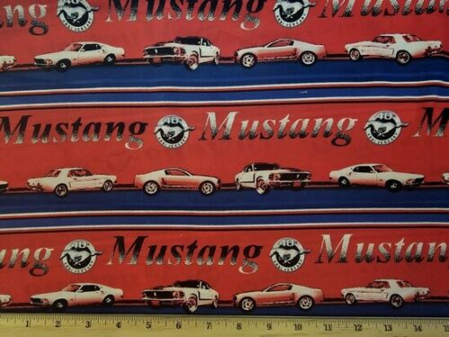 UNBRANDED Fabric – FORD MUSTANG Border Stripe – by the HALF yard – RARE!!