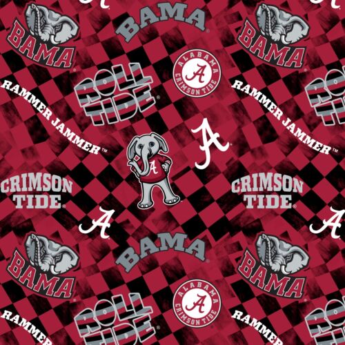 University of Alabama Cotton Fabric-Alabama Crimson Tide Check Allover-1370