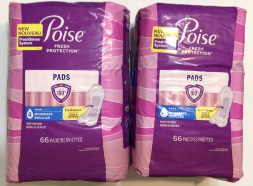 Lot Of 2. Poise #4 Pads Regular Length Moderate Absorbency – 66 Count  Total 132