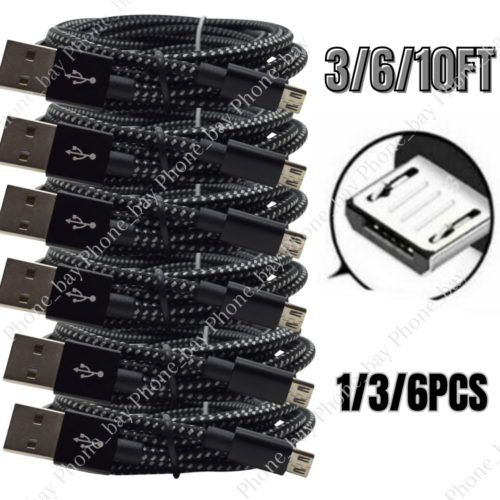 1-6 Lot Micro USB Cable 6/10Ft Fast Charge Cord For Samsung LG Android Charger