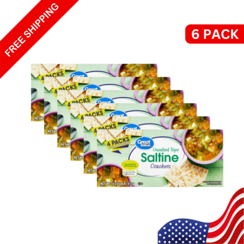 Great Value Unsalted Tops Saltine Crackers, 16 oz, 4 Count (6 PACK!)