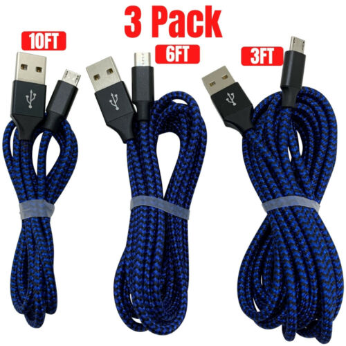 For Android Samsung Micro USB Fast Charger Adapter Cable Data Sync Cord 3 Pack