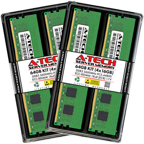 A-Tech 64GB 4x 16GB 1Rx8 PC5-44800R RDIMM DDR5 ECC REG EC8 Server Memory RAM