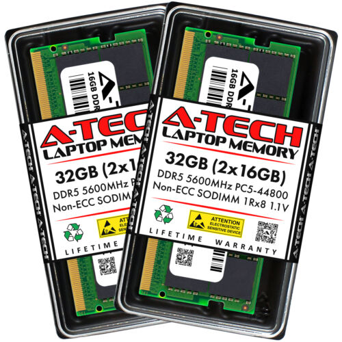 A-Tech 32GB 2x 16GB DDR5 5600 SODIMM PC5-44800 262-Pin Notebook Memory RAM Kit