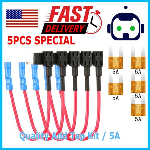 5X 12V 5 Amp Car Add Circuit Fuse Adapter Kit Mini Blade Fuse Holder 16 Gauge