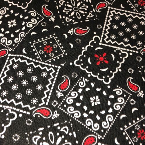 Black/Red – Blazin’ Bandana 100% cotton fabric by the yard 36×44 – black & red