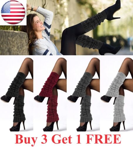 Women Leg Warmers Crochet Knit Ribbed Knee High Solid Winter Boot Wool Sock Long