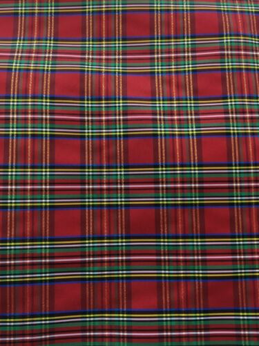 RED MULTICOLOR METALLIC PLAID TAFFETA FABRIC (60 in.) Sold By The Yard