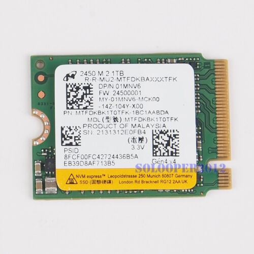 Micron 2450  M2 2230 SSD 1TB NVMe PCIe PM991a For Microsoft Surface Pro X 7+ 8