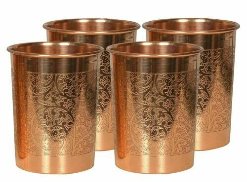 Handmade 100% Pure Embossed Copper Glass Ayurvedic Health Benefits. 300ml