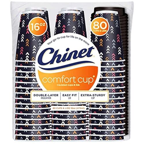 Chinet Comfort Cup 16 Ounce Insulated Cups & Lids, 80 Count