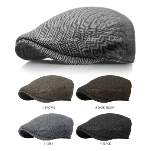 EM Herringbone Ivy Hat Wool Stripe Gatsby Cap Golf Driving Flat Cabbie Newsboy