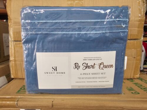 1800 Thread Count 4pc RV Camper Short Queen sheet set, Blue, Soft, Deep Pocket