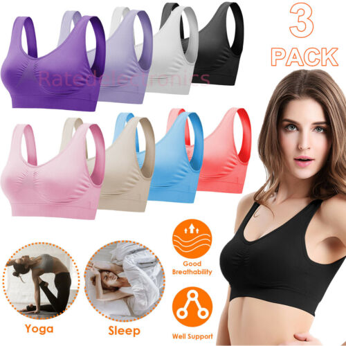 3Pack Sport Bras Seamless Wire Free Weight Support Tank Sports Yoga Sleep Bra US