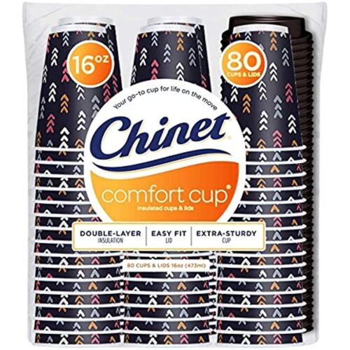 Chinet Comfort Cup 16 Ounce Insulated Cups & Lids, 80 Count