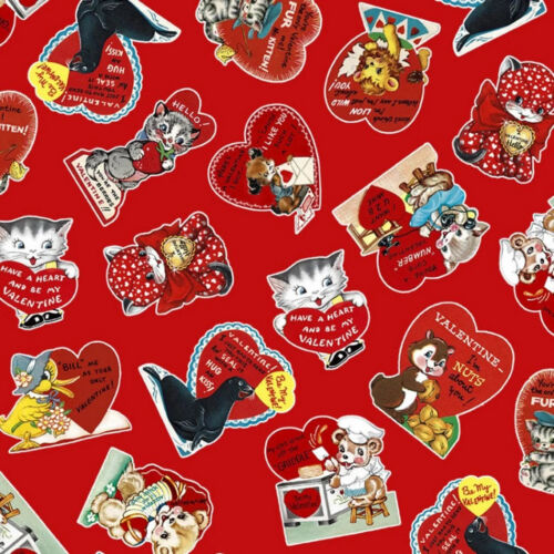 Michael Miller Fabrics~Cutie Pie~Red~Vintage Valentines~BTY, DCX10988~$3.99 SHIP