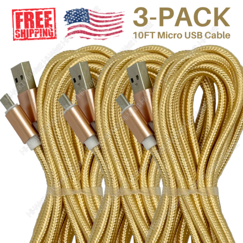 3Pcs 10Ft Micro USB Fast Charger Data Sync Cable Cord Lot For Samsung Android LG