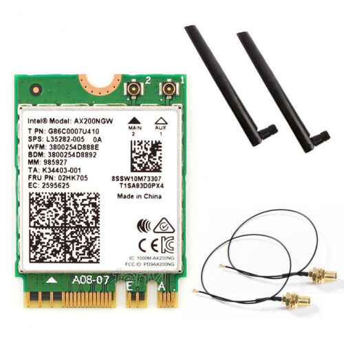 Intel AX200 WiFi 6 Wireless Card Bluetooth5.3 With External Network Antennas Set