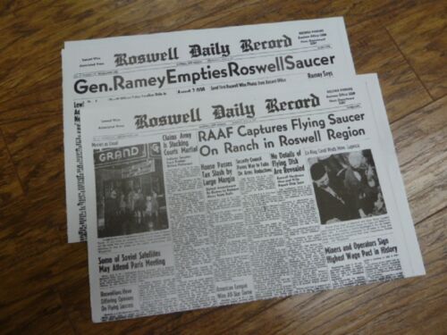 (A-54) July 8 & 9 1947 ROSWELL Crash Newspaper Front Pages UFO Alien space ship