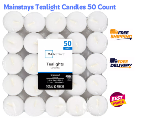 Mainstays Tealight Candles White Unscented Tea Light 50 Count Bulk Free Shipping