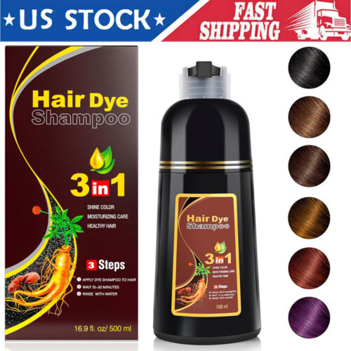 3 in 1 Hair Dye Shampoo 500ml Hair Color Shampoo Instant Hair Dye Plants Essence