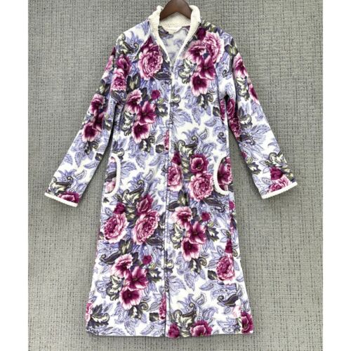 Stan Hernan Housecoat Robe Womens PS Multicolor Plush Floral Full Zip Pockets