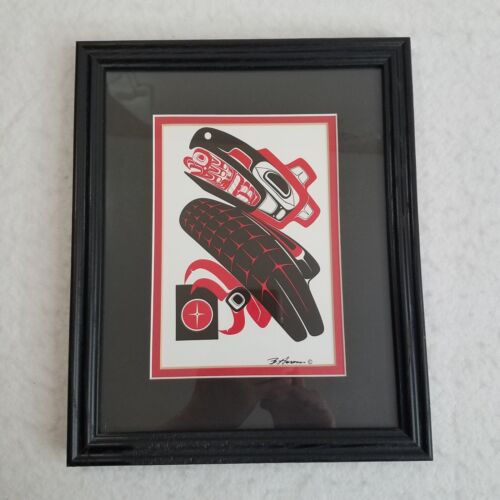 Intuit Haida B Aeress Signed Print Mischievous Raven 9×11 Matted Frame Indigenou