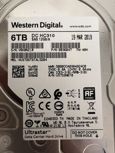 **SAS-3** 6TB Western Digital Ultrastar DC HC310, 3.5″ Data Center Drive