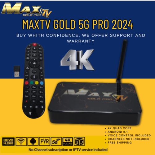 MAXTV GOLD 5G PRO 5G Quad Core 64Bit ANDROID 9.1 PVR WIFI+VOICE REMOTE CONTROL