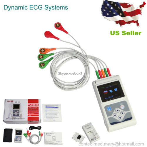 ECG EKG Holter System 3 Channel 24 Hours Recorder Monitor + Free Software US HOT