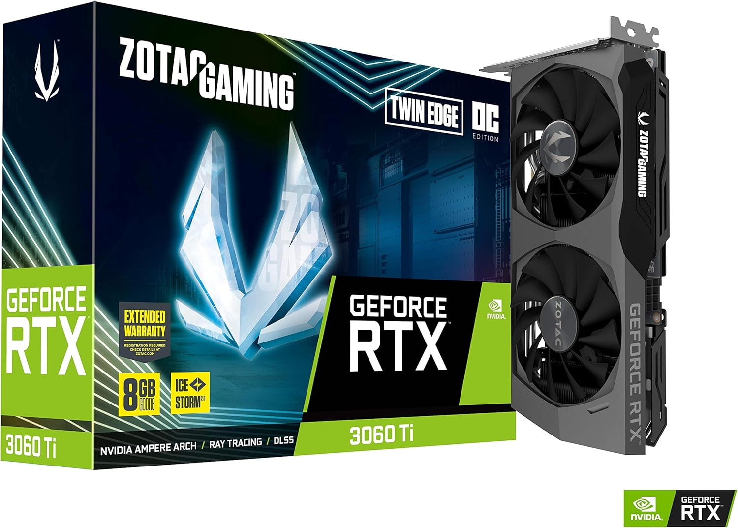 ZOTAC Gaming GeForce RTX 3060 Ti Twin Edge OC 8GB GDDR6 256-bit 14 Gbps PCIE 4.0 Gaming Graphics Card, IceStorm 2.0 Advanced Cooling, Active Fan Control, Freeze Fan Stop ZT-A30610H-10M (Renewed)