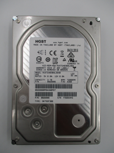 HGST HUS724030ALS640 3TB 7.2K 3.5″ 6Gbs SAS Server Drive  P/N: 0B26924 0B26886