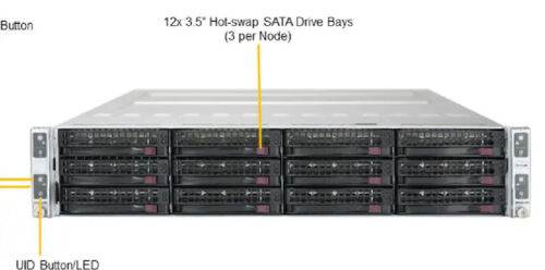 2U 4node 12 Bay Sever 4x EPYC 7702P 64 core 1TB 4x 1.92TB NVMe 8x PCIe 4.0 x16