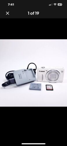 Canon PowerShot SX600 HS 16MP Digital Camera rare White Tested Works w 32MB Card