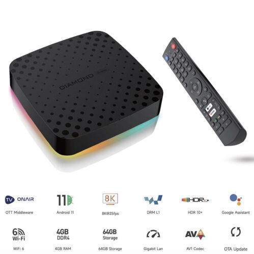 2024 ACEROID DIAMOND PRO MAX Android 11 4GB 64GB IPTV SET TOP Smart Box TVPlus