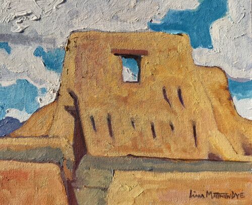 Original Western Landscape Painting Adobe Pleublo New Mexico 8×10 Signed Liam