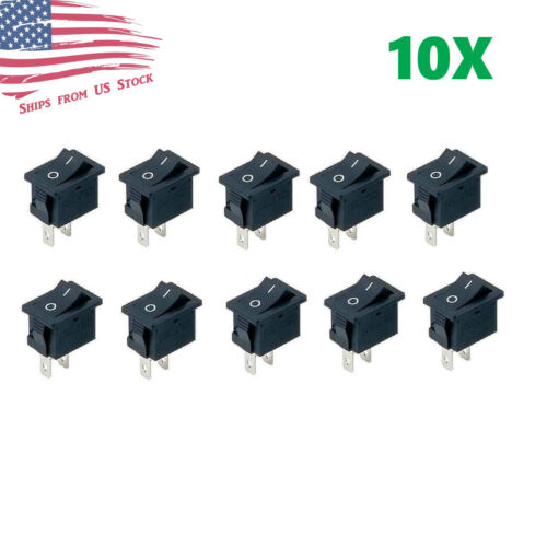 10PCS Mini Rocker Switch 2 Pin ON-OFF SPST 125VAC/6A 250VAC/3A Black 117S US