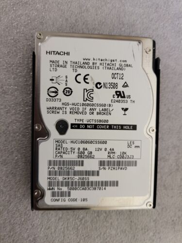 HGST 600GB  HUC10660CSS600 10K 2.5” SAS HD  PN 0B25662 / DKR5C-J60SS TESTED USA