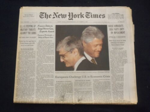 1998 OCT 7 NEW YORK TIMES NEWSPAPER – DEMS SEEK UNITY ON IMPEACHMENT – NP 7093