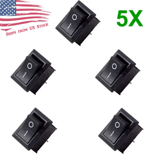 5Pcs Rocker Switch 2 PIN ON-OFF SPST 125VAC/10A 250VAC/6A 21x15mm BLACK KCD1-101