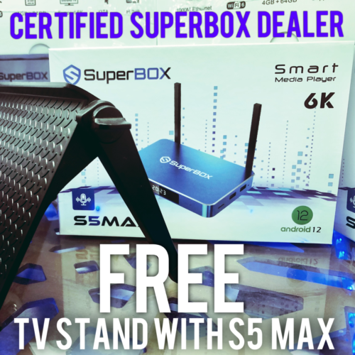 NEW Cetified Manufacturer Direct SUPERBOX S5 MAX Streaming Box + FREE TV STAND